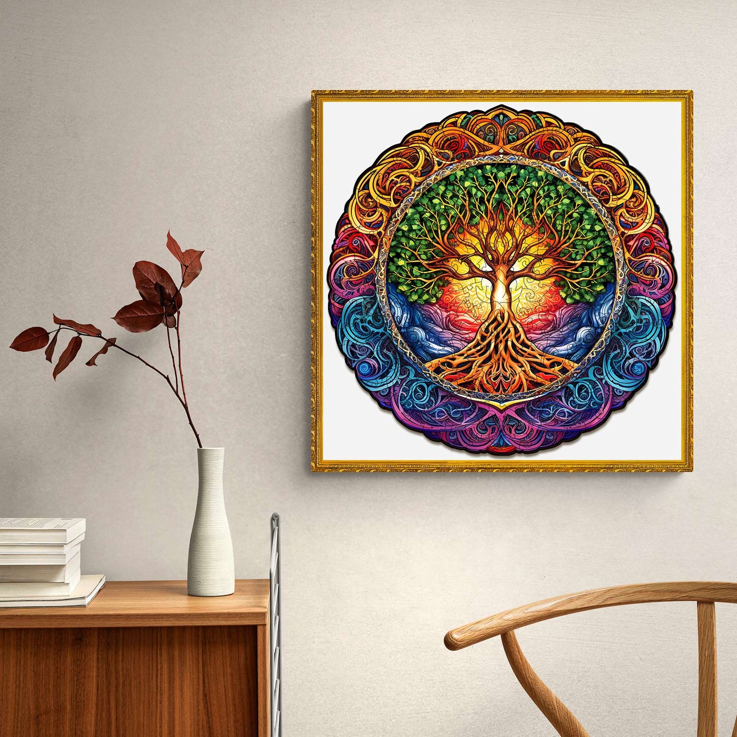 Sonderbares Holzpuzzle- Mandala Baum des Lebens-1