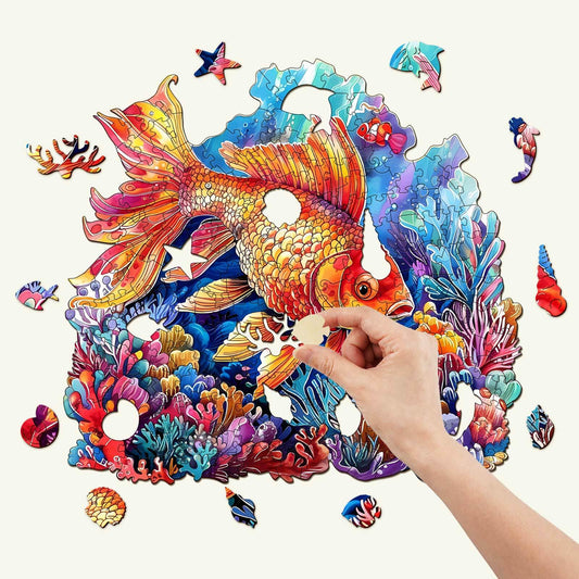 Whimsical Wooden Jigsaw Puzzle- Beautiful Goldfish