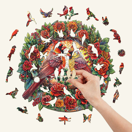 Whimsical Wooden Jigsaw Puzzle- Rose Cardinal