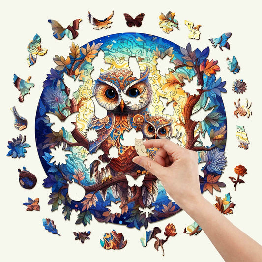 Whimsical Wooden Jigsaw Puzzle- Owl Family 2