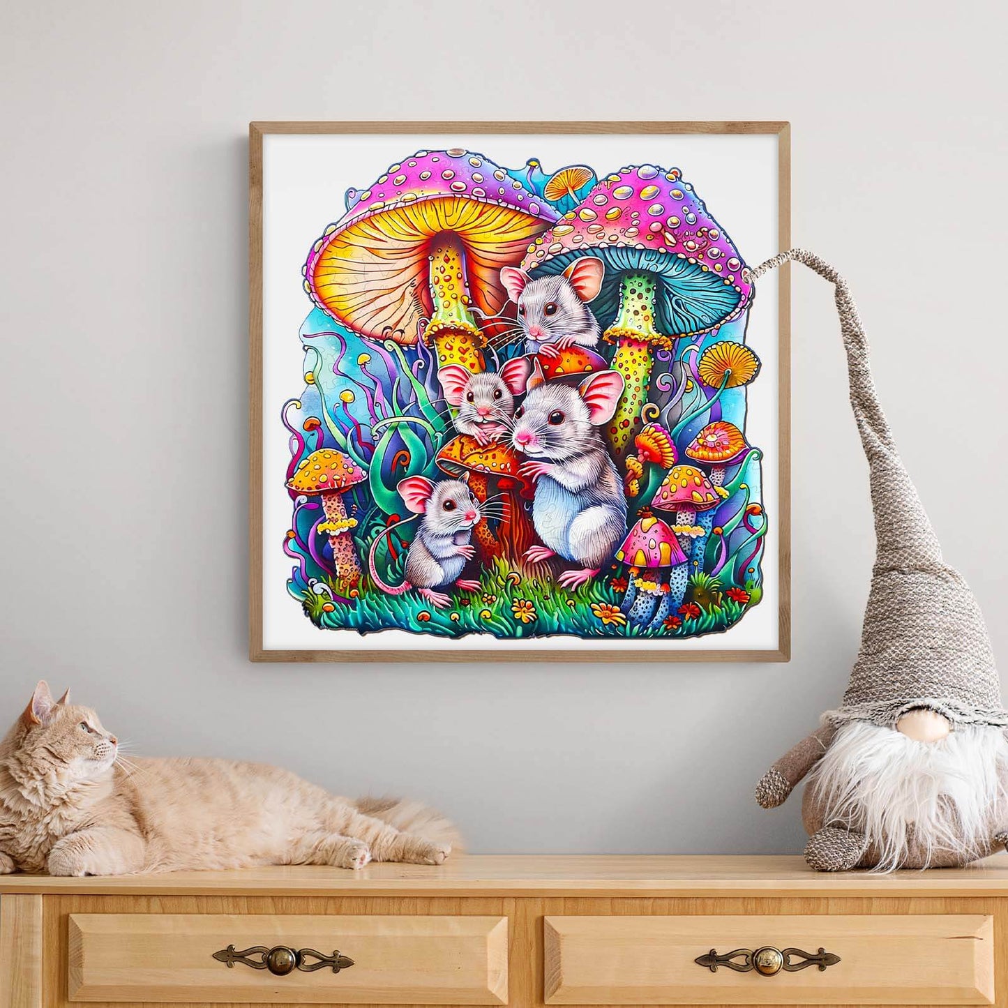 Verspieltes Holzpuzzle – Mausfamilie