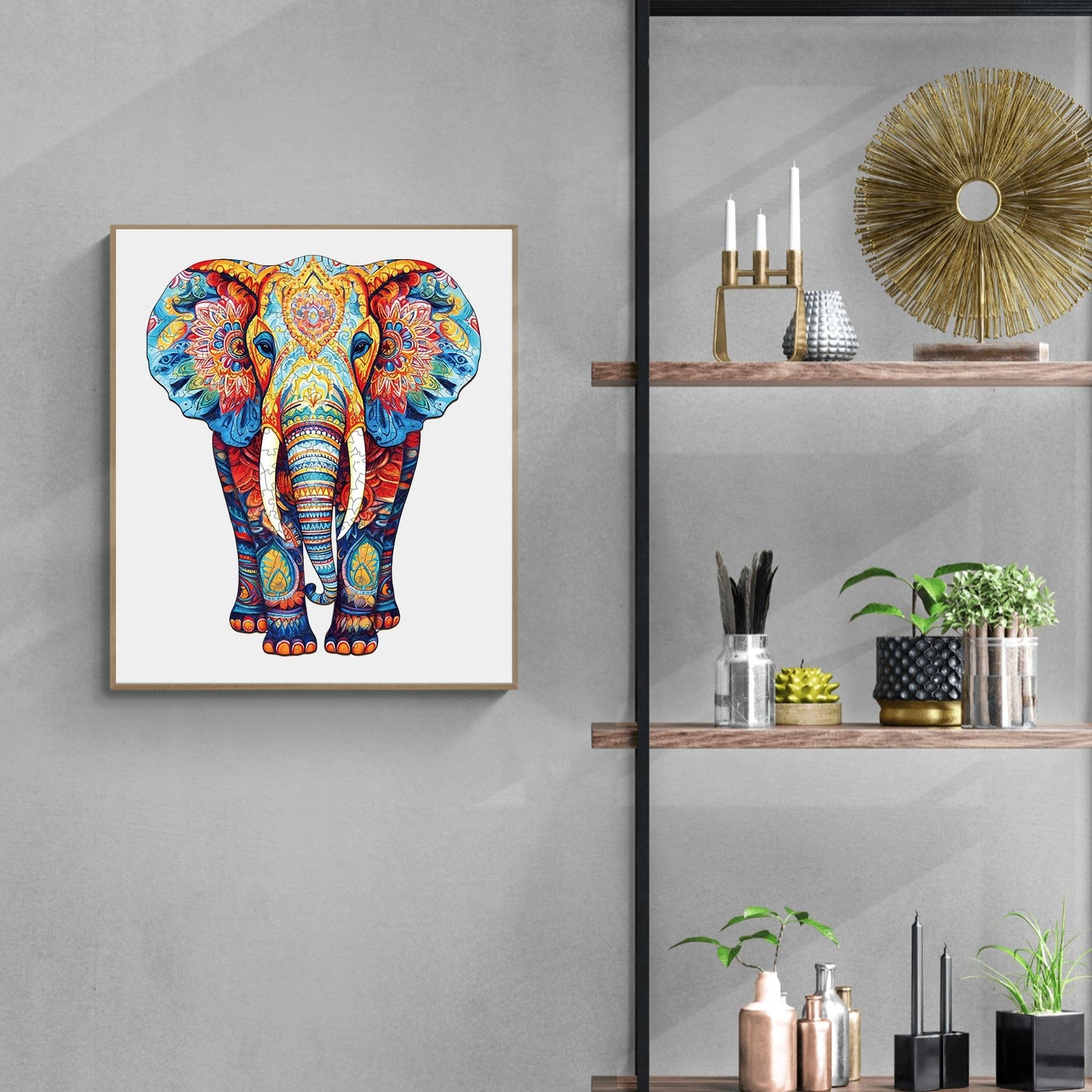 Ausgefallenes Holz-Puzzle – Oranger Elefant