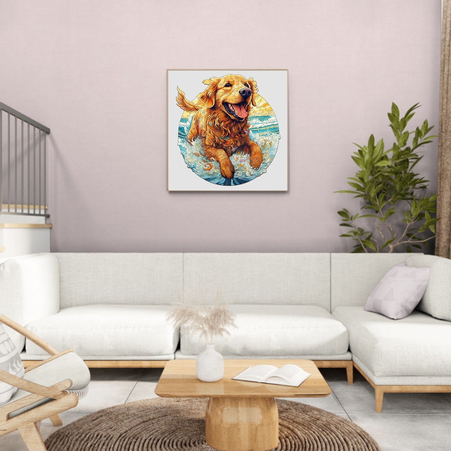 Verschmitztes Holz-Puzzle – fröhlicher Golden Retriever