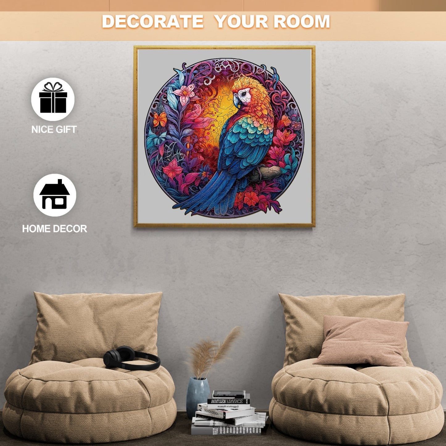 Whimsical Wooden Jigsaw Puzzle-Beautiful parrot