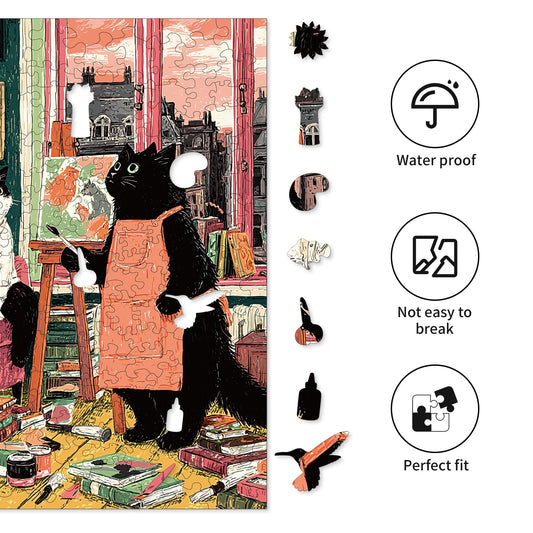 Whimsical Wooden Jigsaw Puzzle - Painter¡¯s Cat Corner - pickApuzzle