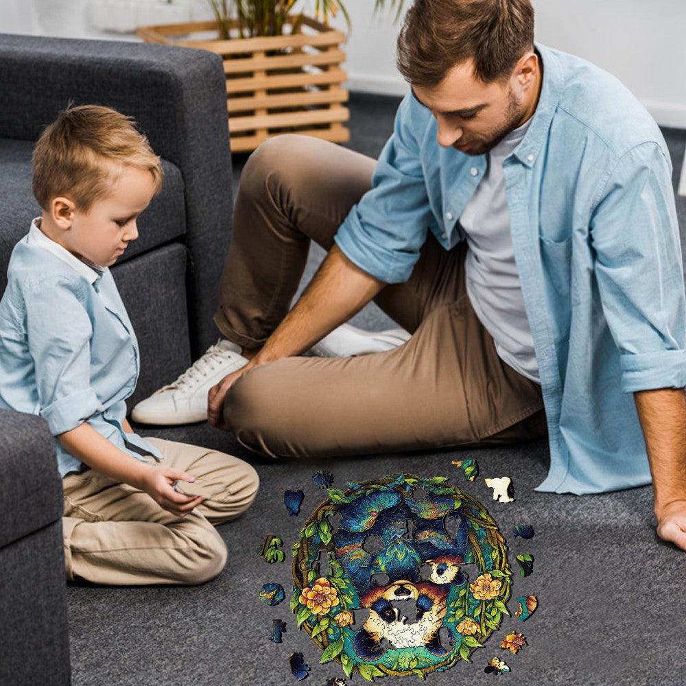 Whimsical Wooden Jigsaw Puzzle-Panda Family 2