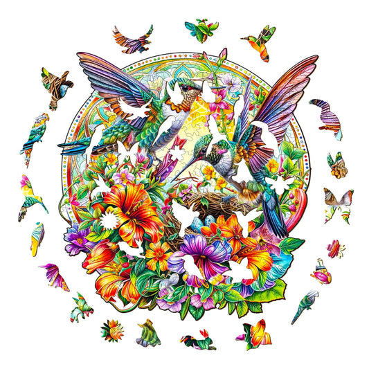 Whimsical Wooden Jigsaw Puzzle- Hummingbird Haven