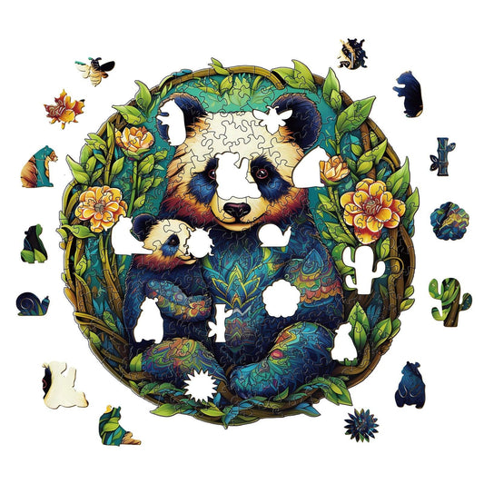 Whimsical Wooden Jigsaw Puzzle-Panda Family 2