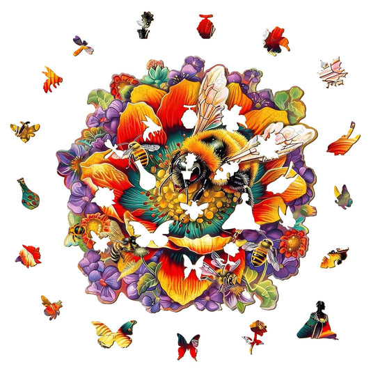 Whimsical Wooden Jigsaw Puzzle- Bee and the flower