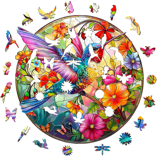 Whimsical Wooden Jigsaw Puzzle- Stained Glass Hummingbird 2