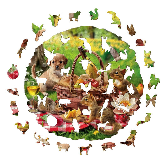 Whimsical Wooden Jigsaw Puzzle- Animal Picnic