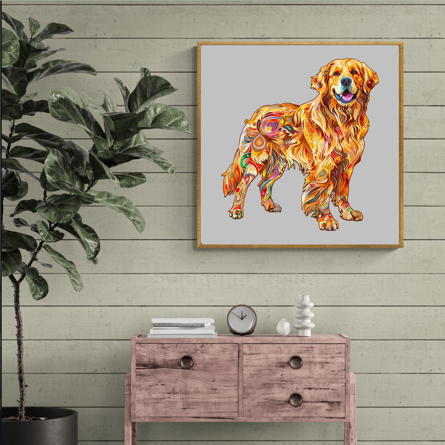 Whimsical Wooden Jigsaw Puzzle - Handsome golden retriever - pickApuzzle