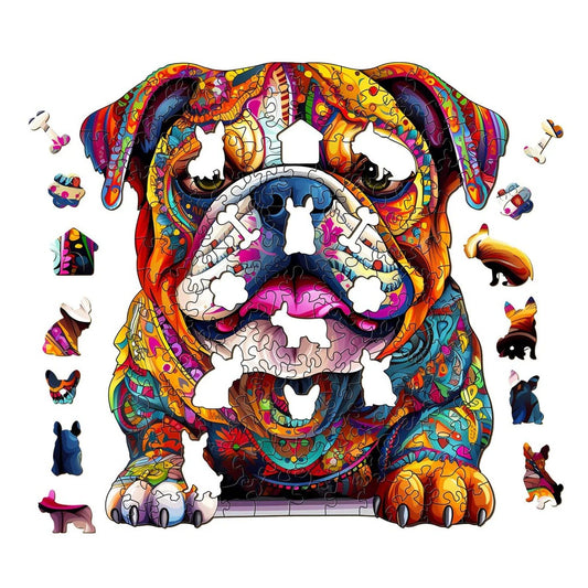 Whimsical Wooden Jigsaw Puzzle- Bulldog