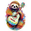 Whimsical Wooden Jigsaw Puzzle-sloth with guitar