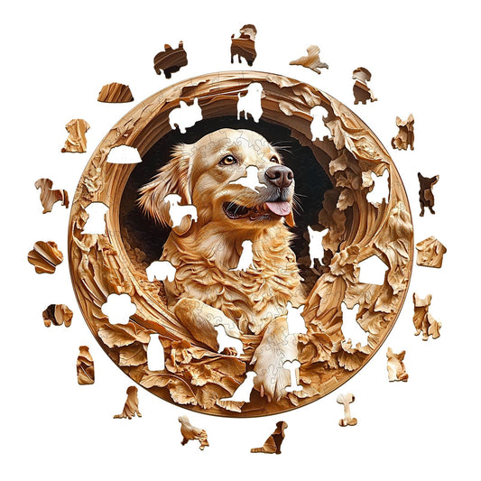 Whimsical Wooden Jigsaw Puzzle - 3D golden retriever - pickApuzzle
