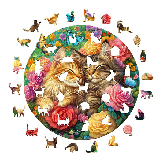 Engaging Wooden Jigsaw Puzzle - Cats in love - 2 - pickApuzzle