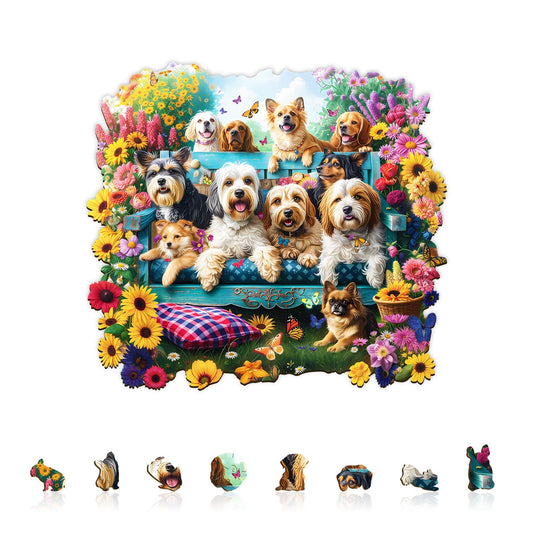 Whimsical Wooden Jigsaw Puzzle - Garden Puppy - pickApuzzle