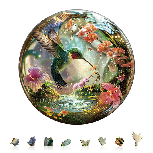 Whimsical Wooden Jigsaw Puzzle - Hummy Raindrop - pickApuzzle