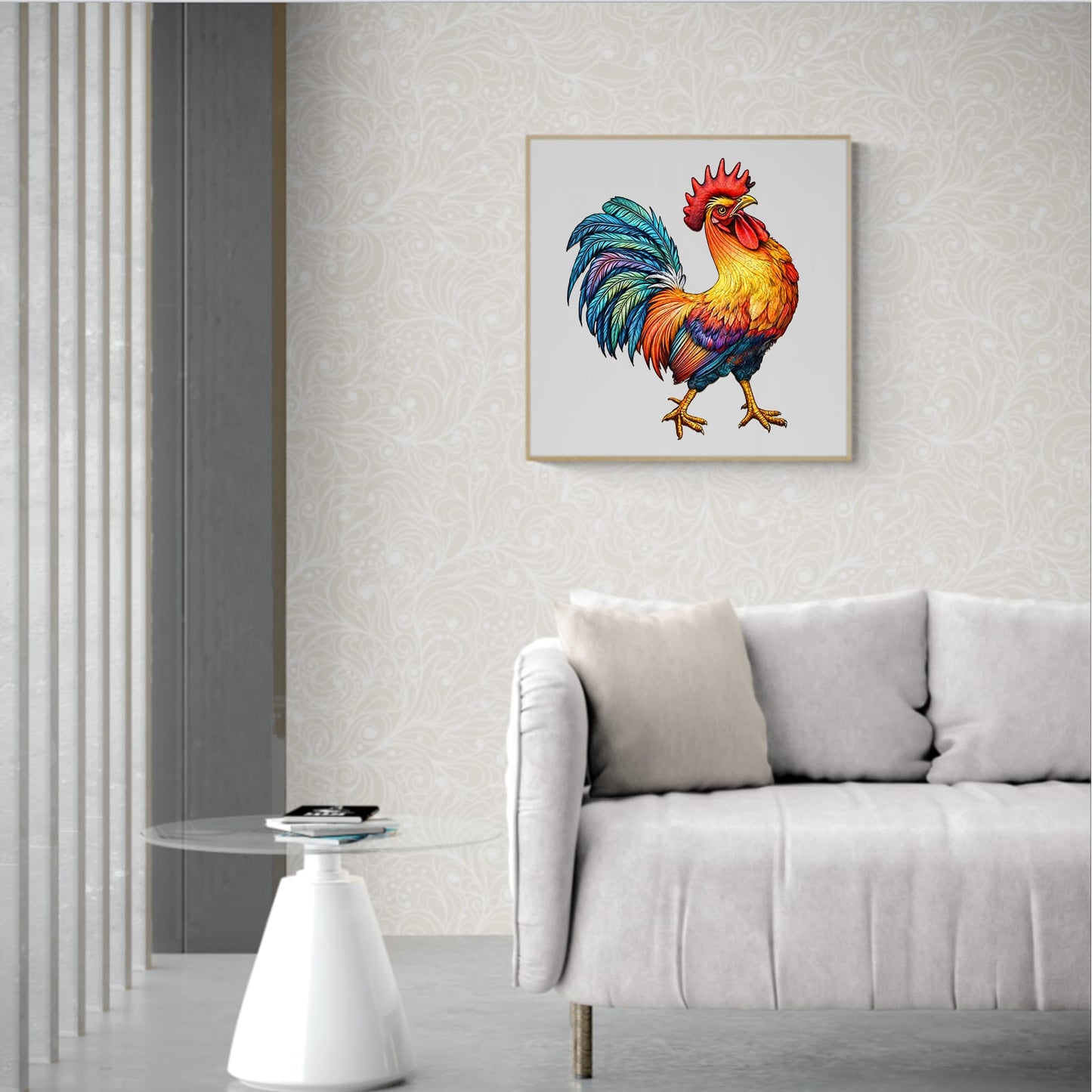Whimsical Wooden Jigsaw Puzzle - colored Rooster - pickApuzzle
