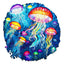 Whimsical Wooden Jigsaw Puzzle-colorful jellyfish