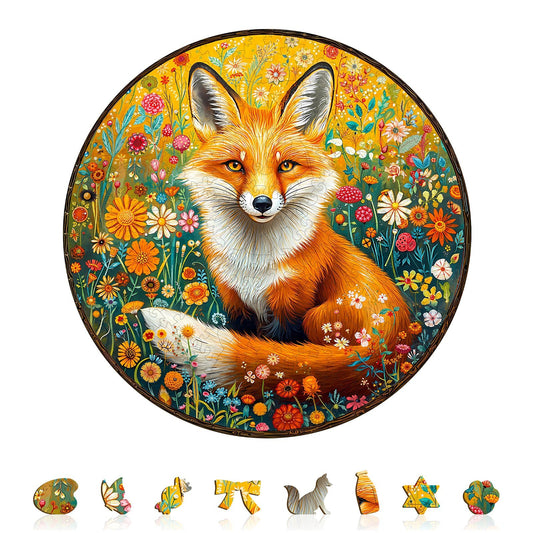 Whimsical Wooden Jigsaw Puzzle - Fantasy Garden Guardian - Fox - pickApuzzle