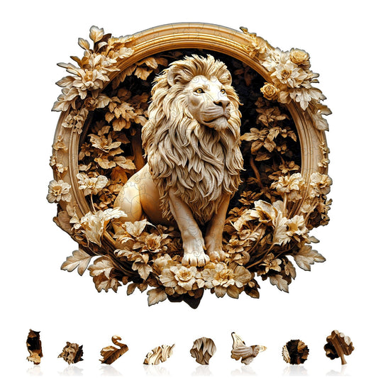 Whimsical Wooden Jigsaw Puzzle - Forest lion - pickApuzzle