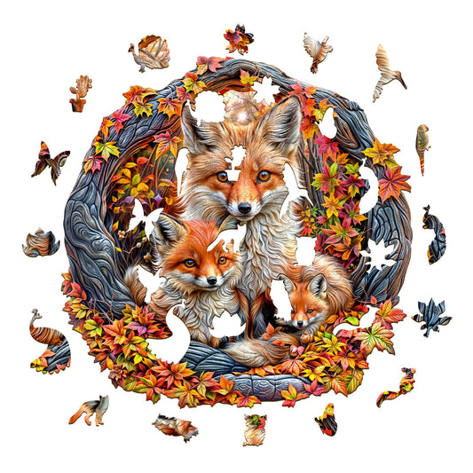 Whimsical Wooden Jigsaw Puzzle-Parent-child fox