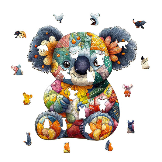 Whimsical Wooden Jigsaw Puzzle - Patchwork Koala - pickApuzzle