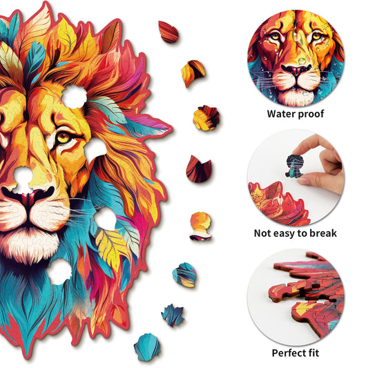 Whimsical Wooden Jigsaw Puzzle-Resolute Lion