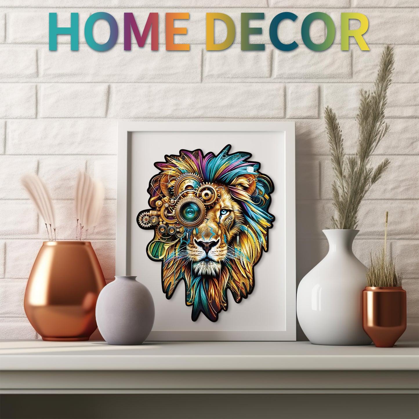 Whimsical Wooden Jigsaw Puzzle - Retro Mechanical Lion - pickApuzzle