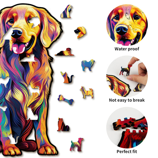 Puzzle en bois captivant - Golden retriever souriant