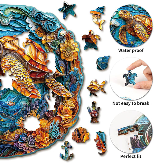 Whimsical Wooden Jigsaw Puzzle - Steady Sea Turtle - pickApuzzle