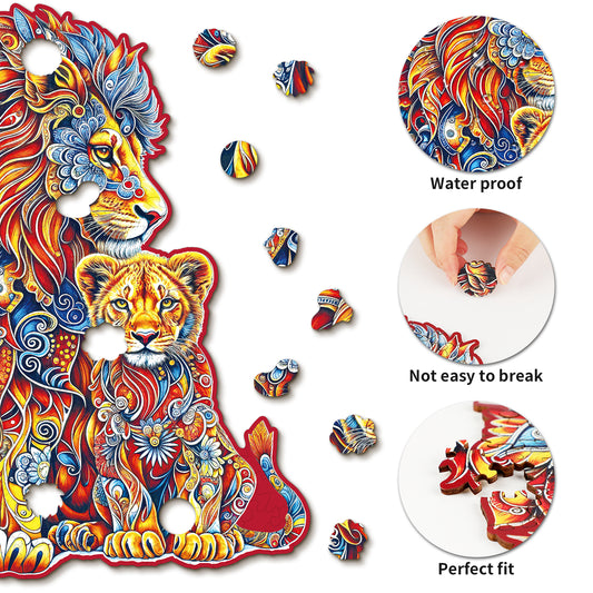 Whimsical Wooden Jigsaw Puzzle-Warm Parent-Child Lion
