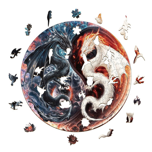 Whimsical Wooden Jigsaw Puzzle-Yin Yang dragon
