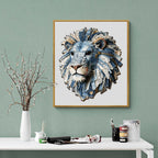 Whimsical Wooden Jigsaw Puzzle-Denim fabric lion