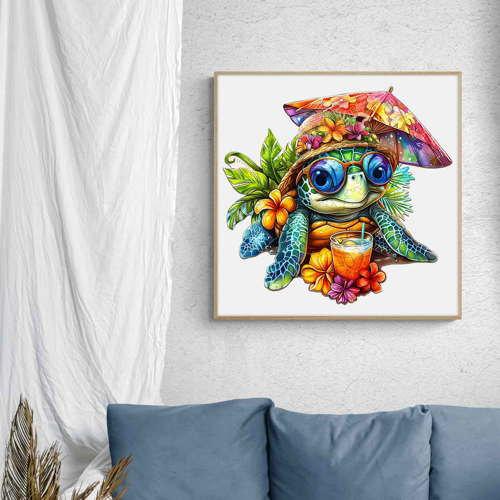 Whimsical Wooden Jigsaw Puzzle-  beach turtle