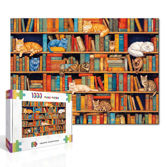 Cat on Shelf 1000-Piece Cardboard Jigsaw Puzzle