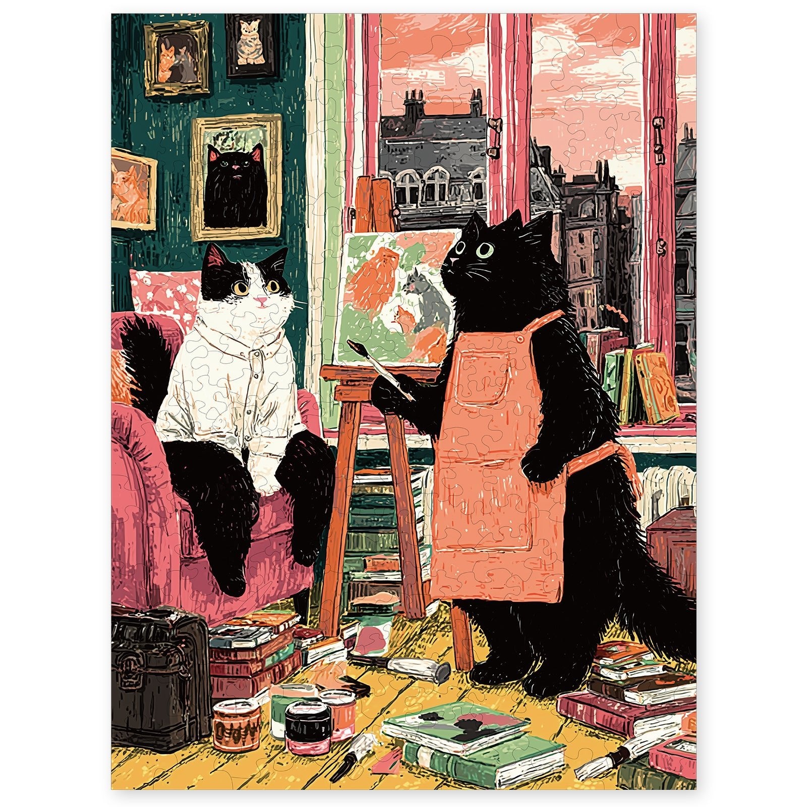 Whimsical Wooden Jigsaw Puzzle - Painter¡¯s Cat Corner - pickApuzzle Hauptbild