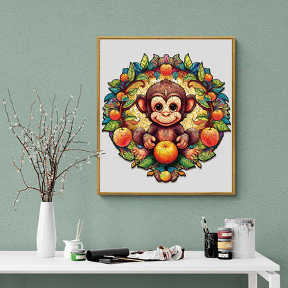 Whimsical Wooden Jigsaw Puzzle-happy monkey