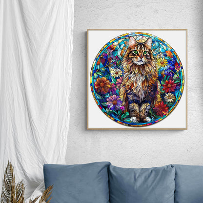 Launisches Holzpuzzle - Buntglas Maine Coon