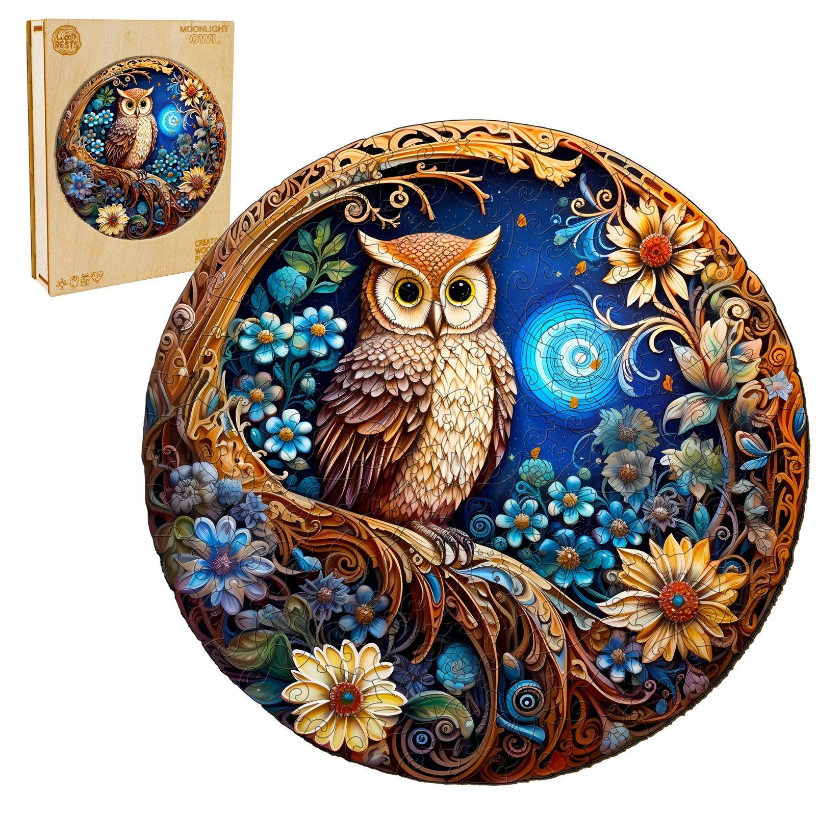 Whimsical Wooden Jigsaw Puzzle- moonlight owl