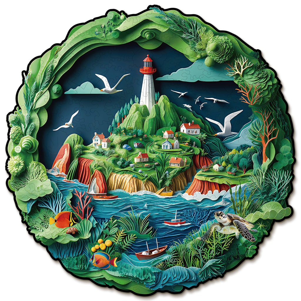 Whimsical Wooden Jigsaw Puzzle- Harbor Town