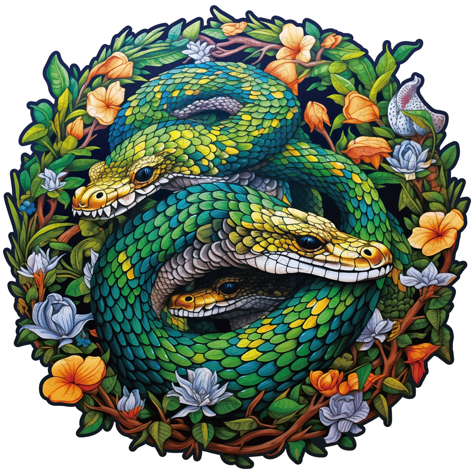 Whimsical Wooden Jigsaw Puzzle- The Snake Family Image principale du produit