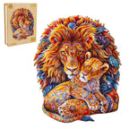 Whimsical Wooden Jigsaw Puzzle-Fatherly Lion