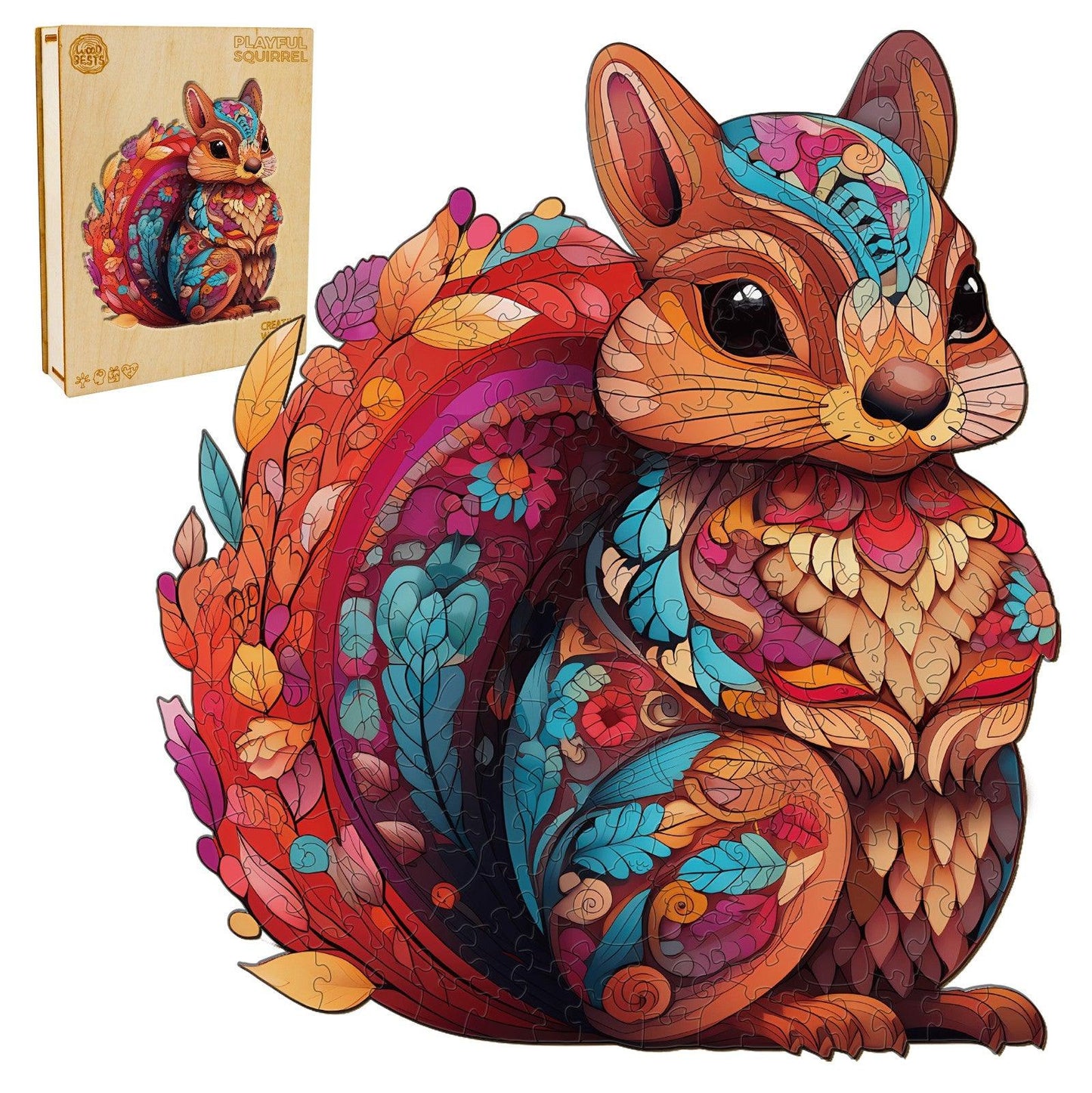 Whimsical Wooden Jigsaw Puzzle-Playful Squirrel