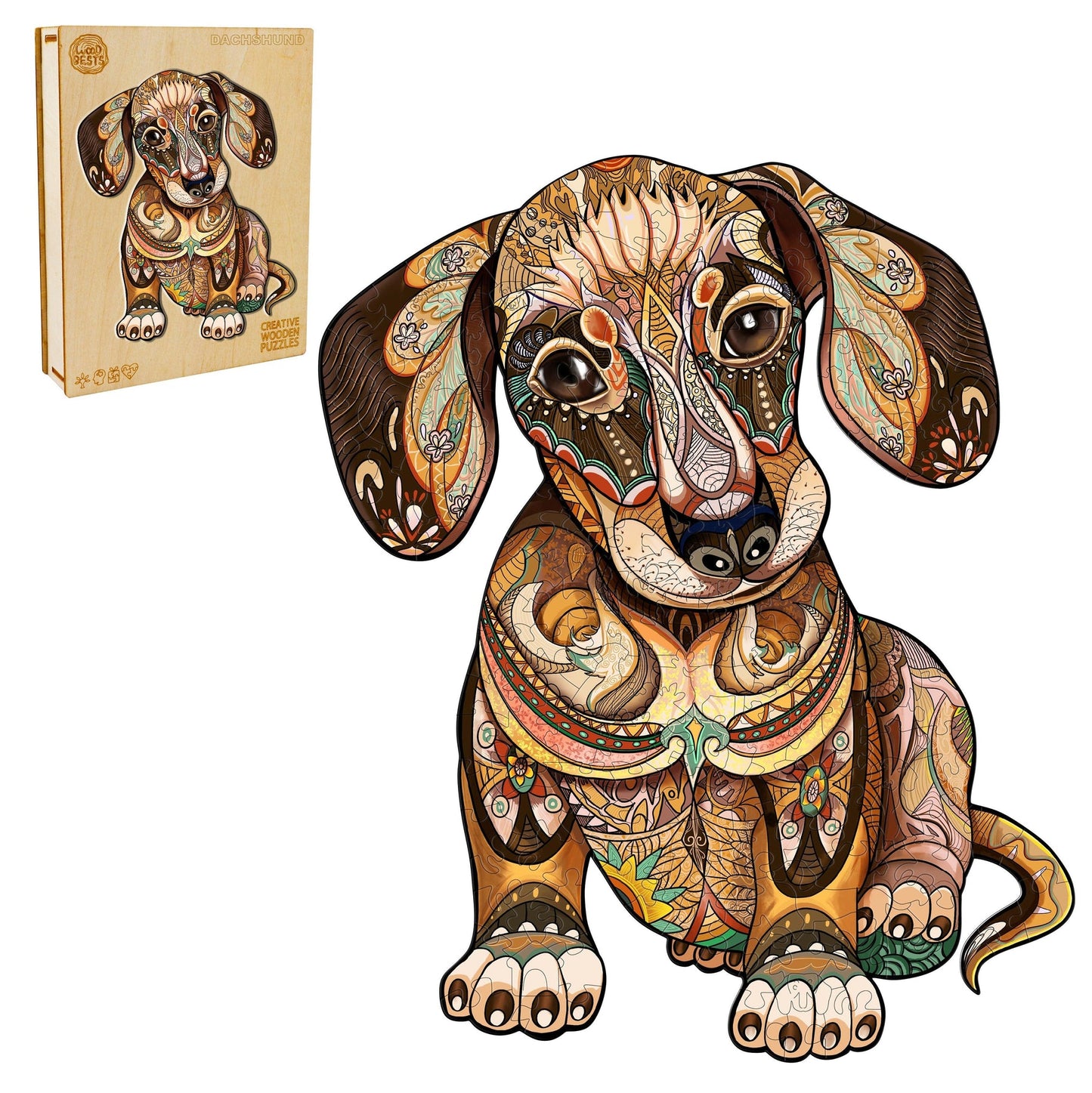 Whimsical Wooden Jigsaw Puzzle-DACHSHUND