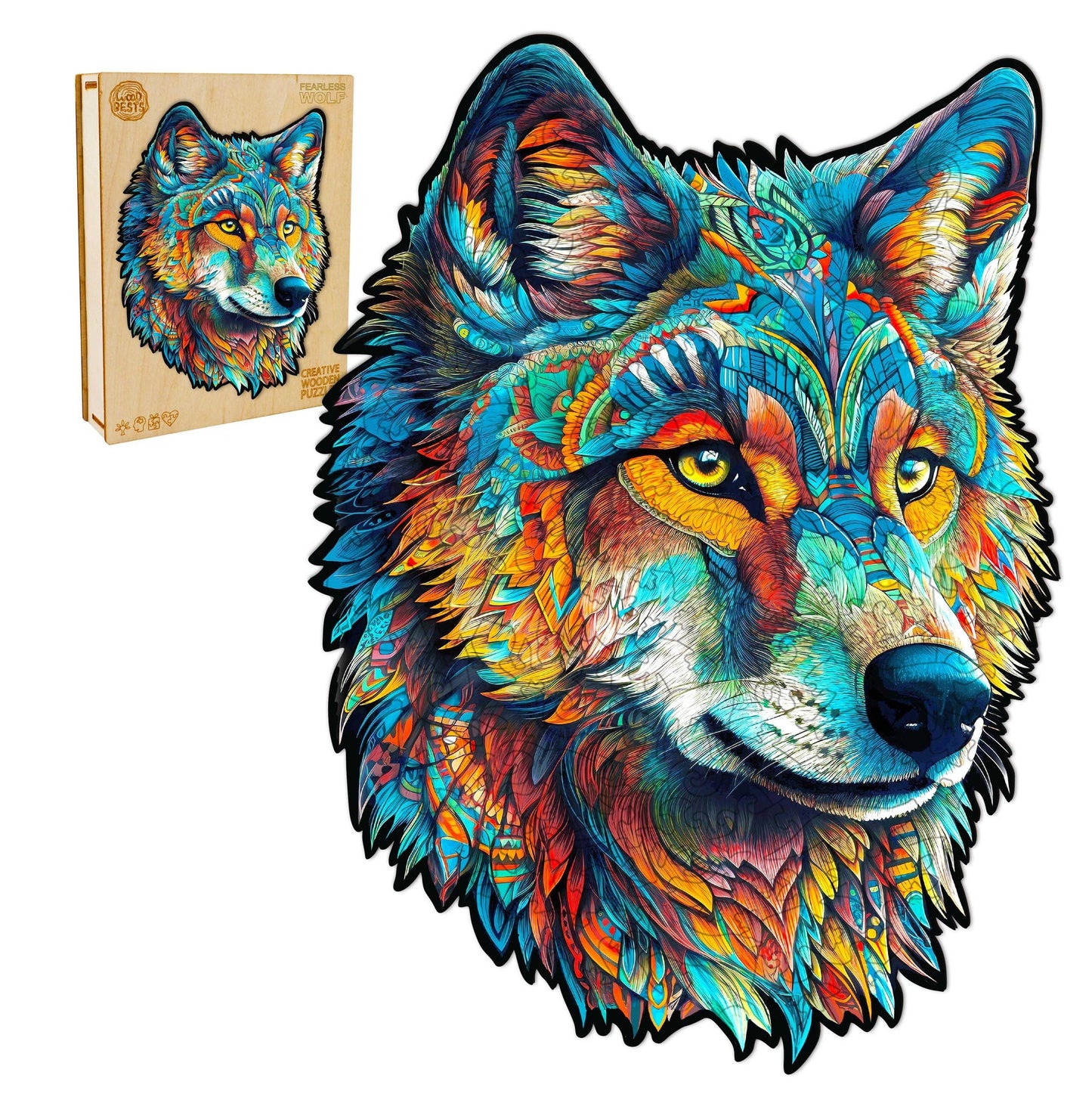 Skurriles Holzpuzzle – Furchtloser Wolf