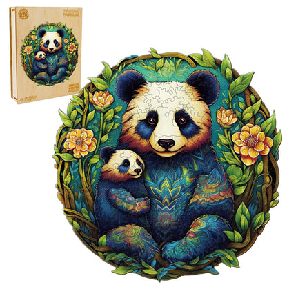 Whimsical Wooden Jigsaw Puzzle-Panda Family 2