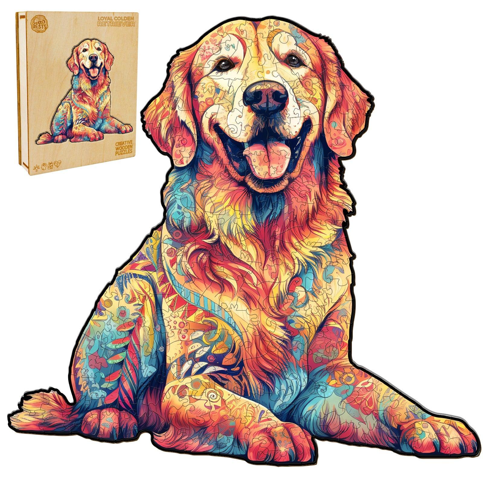 Whimsical Wooden Jigsaw Puzzle - Loyal Golden Retriever - pickApuzzle
