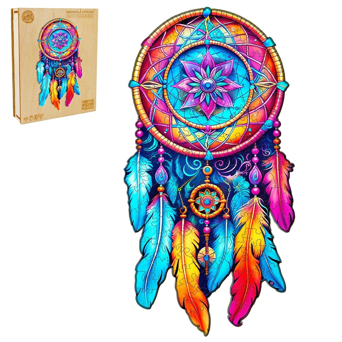 Launiges Holzpuzzle - Mandala Traumfänger
